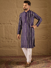 Ethnic Bay Men Purple Viscose Rayon Ethnic Motifs Printed Straight Kurta with Trousers-MKSET1280