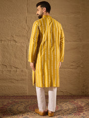 Ethnic Bay Men Yellow Viscose Rayon Ethnic Motifs Printed Straight Kurta with Trousers-MKSET1282