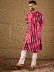 Ethnic Bay Men Pink Pure Silk Ethnic Motifs Printed Straight Kurta with Trousers-MKSET1283