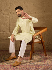 Ethnic Bay Men Green Silk Blend Solid Embroidered Straight Kurta with Trouser-MKSET1287