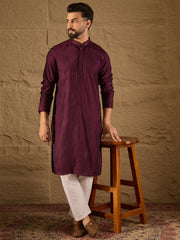 Ethnic Bay Men Purple Viscose Rayon Solid Embroidered Straight Kurta with Trouser-MKSET1291
