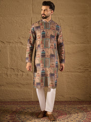 Ethnic Bay Men Multi Viscose Rayon Ethnic Motifs Embroidered Straight Kurta with Trouser-MKSET1306