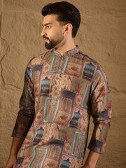 Ethnic Bay Men Multi Viscose Rayon Ethnic Motifs Embroidered Straight Kurta with Trouser-MKSET1306