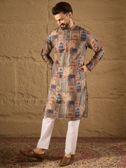 Ethnic Bay Men Multi Viscose Rayon Ethnic Motifs Embroidered Straight Kurta with Trouser-MKSET1306