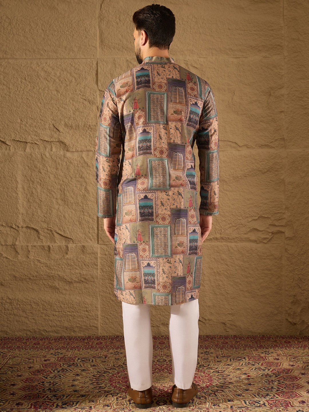 Ethnic Bay Men Multi Viscose Rayon Ethnic Motifs Embroidered Straight Kurta with Trouser-MKSET1306