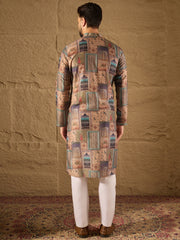 Ethnic Bay Men Multi Viscose Rayon Ethnic Motifs Embroidered Straight Kurta with Trouser-MKSET1306
