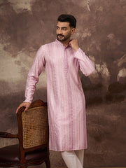 Ethnic Bay Men Pink Viscose Rayon Solid Embroidered Straight Kurta with Trouser-MKSET1325
