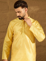 Ethnic Bay Men Green Polyester Solid Embroidered Straight Kurta with Trouser-MKSET1353