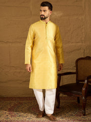 Ethnic Bay Men Green Polyester Solid Embroidered Straight Kurta with Trouser-MKSET1353