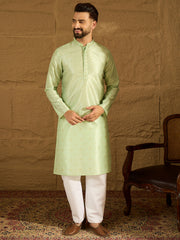 Ethnic Bay Men Yellow Silk Blend Solid Woven Design Straight Kurta with Trouser-MKSET1354