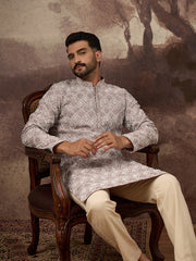 Ethnic Bay Men Mauve Viscose Rayon Solid Embroidered Straight Kurta with Trouser-MKSET1389