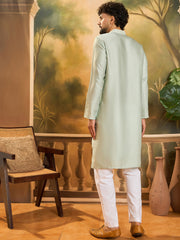 Ethnic Bay Men Green Silk Blend Solid Embroidered Straight Kurta with Trouser-MKSET1450