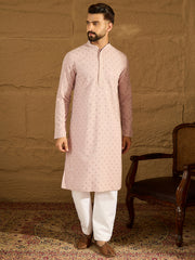 Ethnic Bay Men Purple Viscose Rayon Solid Embroidered Straight Kurta with Trouser-MKSET1583