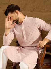 Ethnic Bay Men Purple Viscose Rayon Solid Embroidered Straight Kurta with Trouser-MKSET1583
