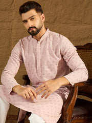 Ethnic Bay Men Purple Viscose Rayon Solid Embroidered Straight Kurta with Trouser-MKSET1583
