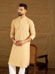 Ethnic Bay Men Yellow Viscose Rayon Bandhani Embroidered Straight Kurta with Trouser-MKSET1585