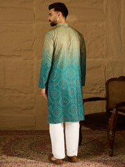 Ethnic Bay Men Green Cotton Bandhani Embroidered Straight Kurta with Trouser-MKSET1603