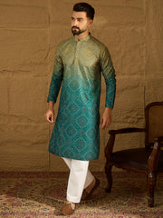 Ethnic Bay Men Green Cotton Bandhani Embroidered Straight Kurta with Trouser-MKSET1603