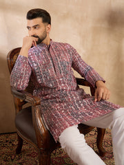 Ethnic Bay Men Brown Viscose Rayon Solid Printed Straight Kurta Sets-MKSET1660