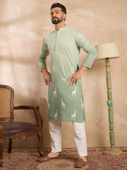 Ethnic Bay Men Blue Silk Blend Ombre Embroidered Straight Kurta Sets-MKSET1707
