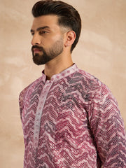 Ethnic Bay Men Maroon Silk Blend Solid Embroidered Straight Kurta Sets-MKSET1729