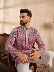 Ethnic Bay Men Maroon Silk Blend Solid Embroidered Straight Kurta Sets-MKSET1729