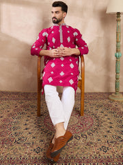 Ethnic Bay Men Maroon Silk Blend Solid Embroidered Straight Kurta With Trouser-MKSET1779