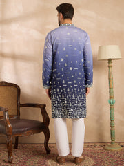 Ethnic Bay Men Violet Silk Blend Ombre Embroidered Straight Kurta Sets-MKSET1798
