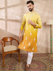 Ethnic Bay Men Yellow Silk Blend Ethnic Motifs Embroidered Straight Kurta With Trouser-MKSET1812