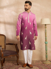Ethnic Bay Men Purple Silk Blend Ombre Embroidered Straight Kurta Sets-MKSET1813