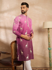 Ethnic Bay Men Purple Silk Blend Ombre Embroidered Straight Kurta Sets-MKSET1813