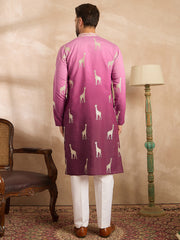 Ethnic Bay Men Purple Silk Blend Ombre Embroidered Straight Kurta Sets-MKSET1813