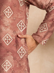 Ethnic Bay Men Brown Cotton Solid Embroidered Straight Kurta Sets-MKSET1825
