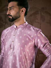 Ethnic Bay Men Lavender Silk Blend Floral Printed Straight Kurta With Trouser-MKSET1922