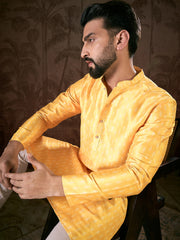 Ethnic Bay Men Yellow Silk Blend Ethnic Motifs Printed Straight Kurta With Trouser-MKSET1952