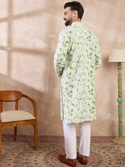 Ethnic Bay Men Green Silk Blend Solid Embroidered Straight Kurta With Trouser-MKSET2003