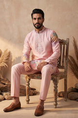 Pink Silk Blend Embroidered Straight Kurta Sets MKSET2398