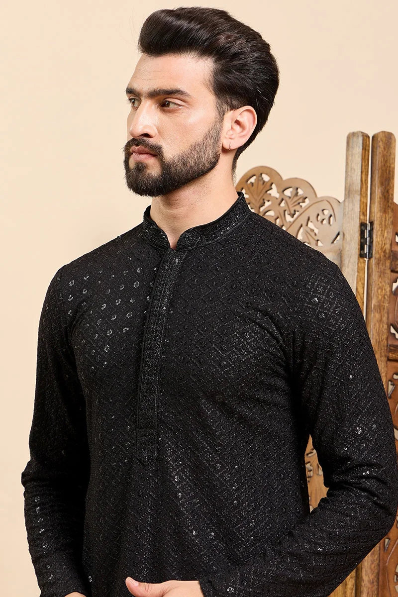 Shop Black Embroidered Mens Kurta - Indian Kurta for Men