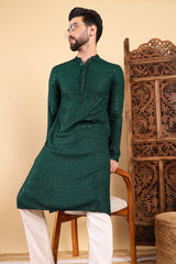 Ethnic Bay Green Viscose Rayon Solid Embroidered Straight Kurta For Men MKU1007GRN