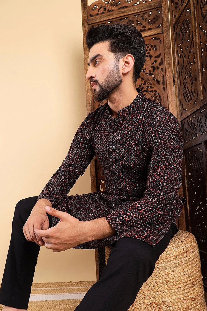 Black Embroidered Men's Kurta - Shop Indian Kurta for Men