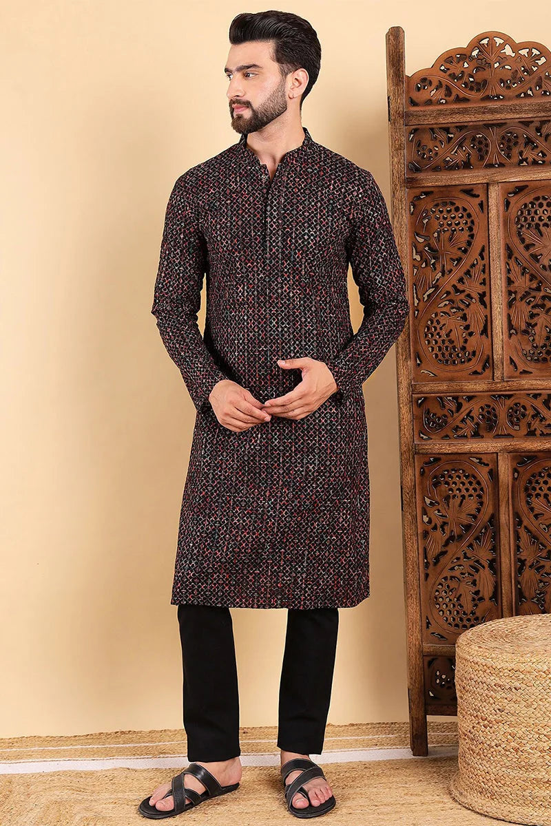 Black Embroidered Men's Kurta - Shop Indian Kurta for Men