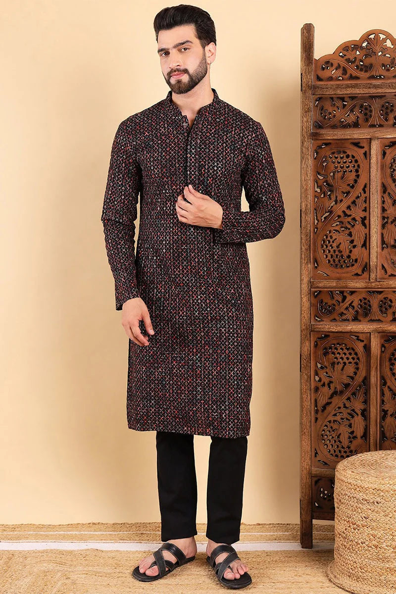 Black Embroidered Men's Kurta - Shop Indian Kurta for Men