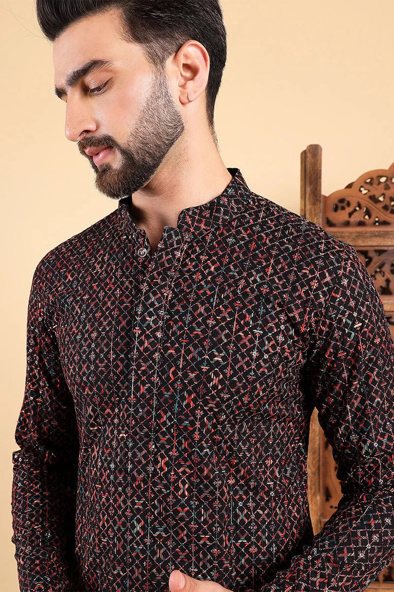 Black Embroidered Men's Kurta - Shop Indian Kurta for Men