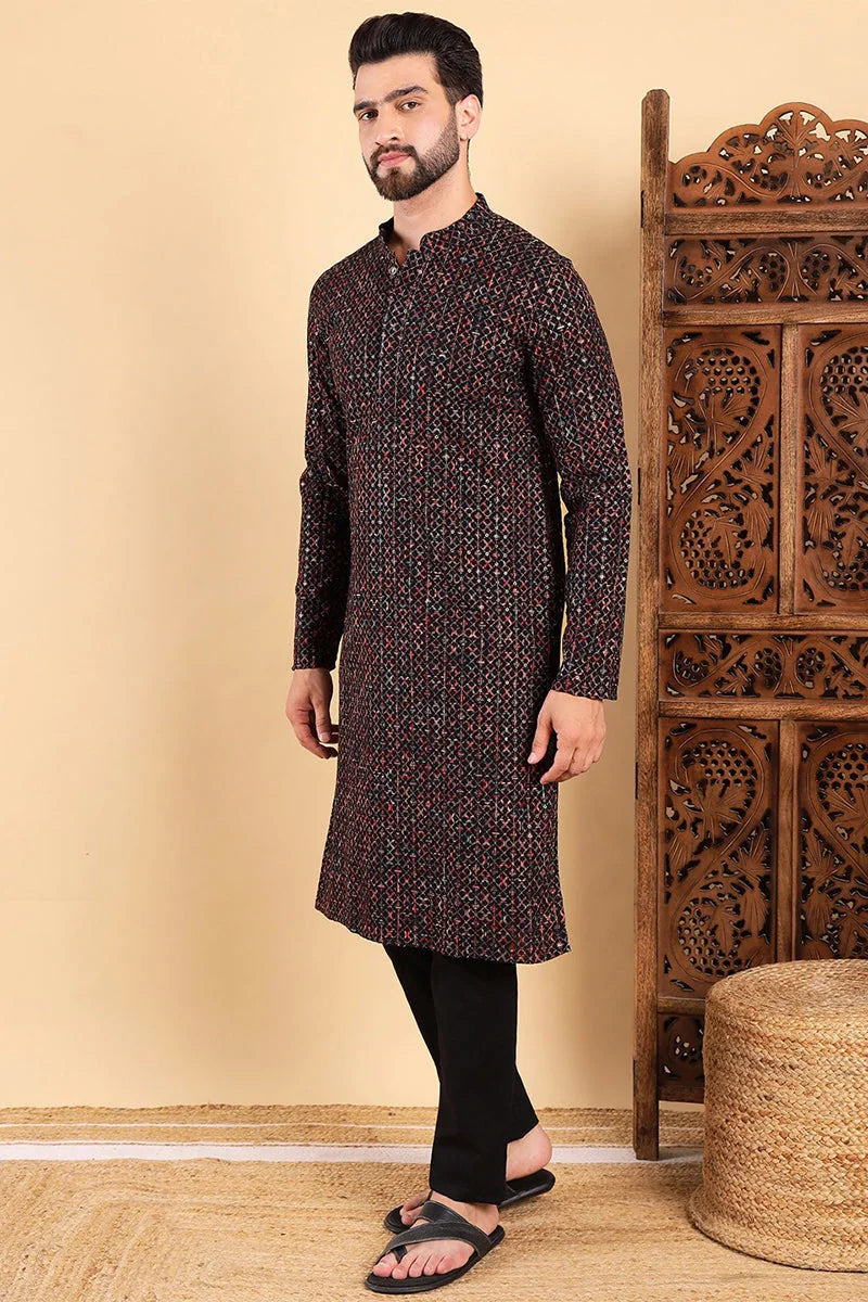 Black Embroidered Men's Kurta - Shop Indian Kurta for Men