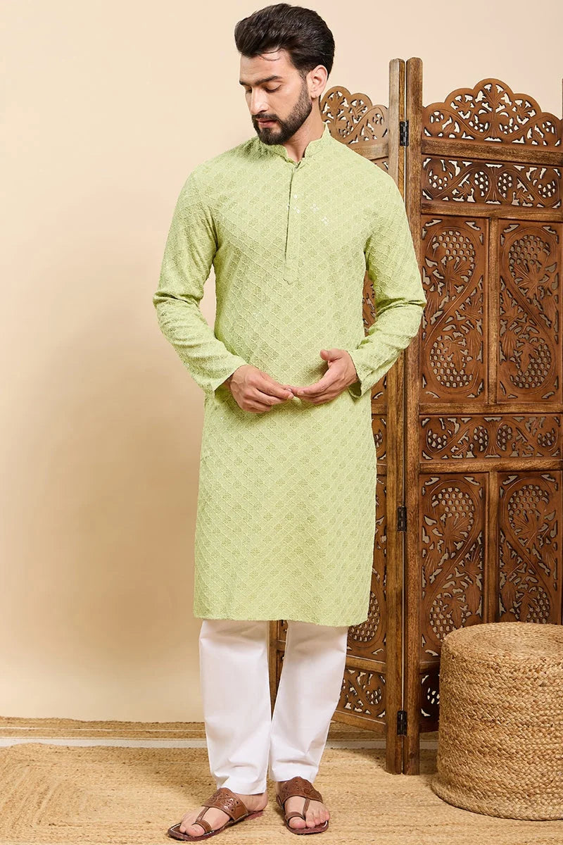 Green Embroidered Mens Kurta | Indian Kurta for Wedding