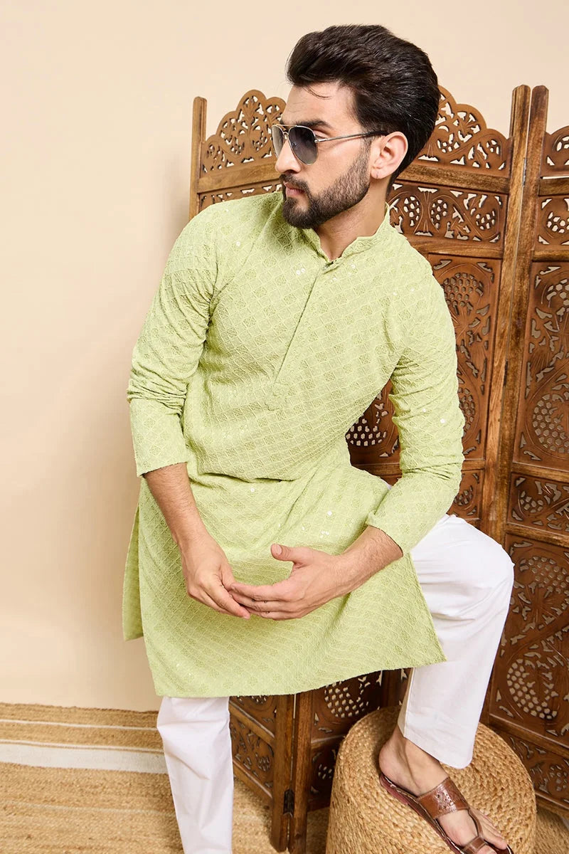 Green Embroidered Mens Kurta | Indian Kurta for Wedding