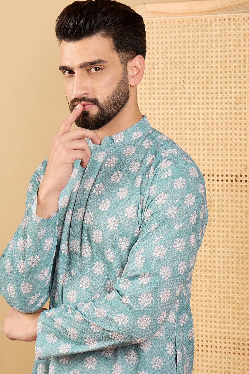 Ethnic Bay Sea Green Viscose Rayon Ethnic Motifs Embroidered Straight Chikankari Kurta MKU1032
