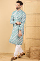 Ethnic Bay Sea Green Viscose Rayon Ethnic Motifs Embroidered Straight Chikankari Kurta MKU1032