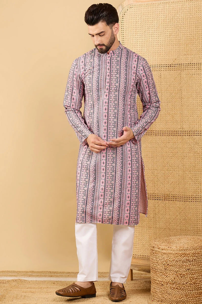White Chikankari Indian Kurta for Men - Viscose Rayon Ethnic Bay