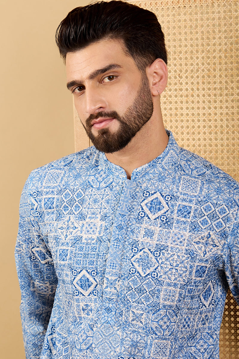 Blue Embroidered Chikankari Kurta - Viscose Rayon | Ethnic Bay